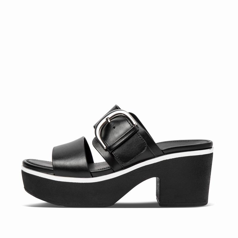 FitFlop Pilar Leder Schwarz - FitFlop Plateausandalen Damen Schweiz [UZJW-04193]